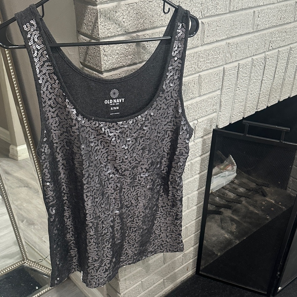 Old Navy Charcoal Sequin Tank Top